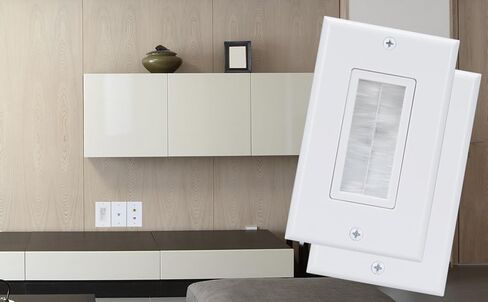1 لوحة حائط بفرشاة عصابة ديكورا على شكل فرشاة بيضاء للمرور عبر أسلاك السماعات/محورية/HDMI/الشبكة/الهاتف/كابلات الصوت/الفيديو، حزمة من 12 كابلات، بيضاء، 24 براغي متضمنة in Kuwait