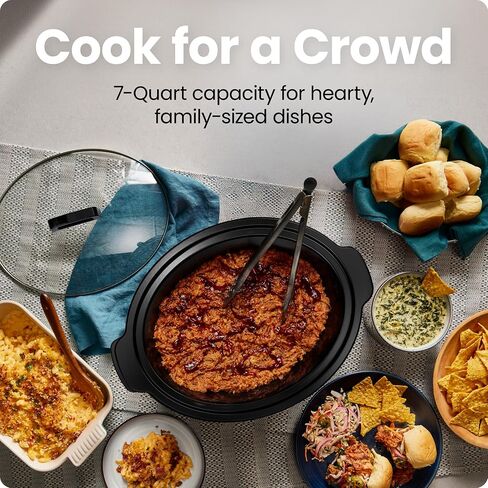 Chefman Slow Cooker 7 Quart, Large Family Size Programmable Digital Slow Cooker with 24-Hour Timer, Low, High & Warm Settings, Ceramic Crock, Tempered Glass Lid, Dishwasher-Safe, Stainless Steel in Kuwait