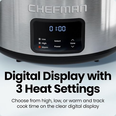 Chefman Slow Cooker 7 Quart, Large Family Size Programmable Digital Slow Cooker with 24-Hour Timer, Low, High & Warm Settings, Ceramic Crock, Tempered Glass Lid, Dishwasher-Safe, Stainless Steel in Kuwait