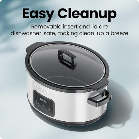 Chefman Slow Cooker 7 Quart, Large Family Size Programmable Digital Slow Cooker with 24-Hour Timer, Low, High & Warm Settings, Ceramic Crock, Tempered Glass Lid, Dishwasher-Safe, Stainless Steel in Kuwait
