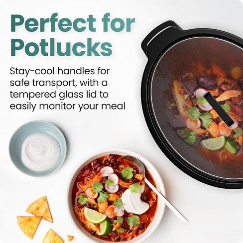 Chefman Slow Cooker 7 Quart, Large Family Size Programmable Digital Slow Cooker with 24-Hour Timer, Low, High & Warm Settings, Ceramic Crock, Tempered Glass Lid, Dishwasher-Safe, Stainless Steel in Kuwait