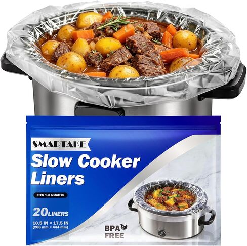 SMARTAKE Slow Cooker Liners 20PCS 13"x 21" Large Disposable Cooking Bags | Fit 3QT to 8QT for Slow Cooker, Cooking Trays, Suitable for Oval & Round Pots, 20 Liners in Saudi Arabia