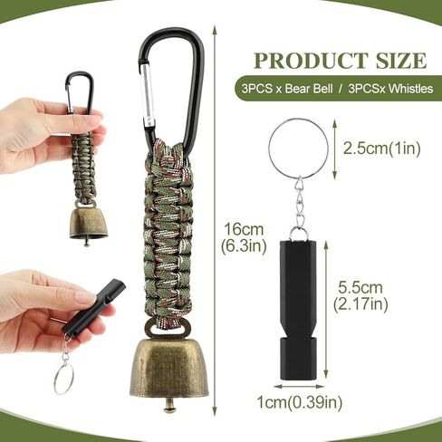 3pcs Bear Bell with 3pcs Whistle Aluminum Bear Bells for Hiking and Emergency Whistle for Hiking, Biking, Fishing, Climbing, Outdoor Camping and Hiking Protection in Saudi Arabia