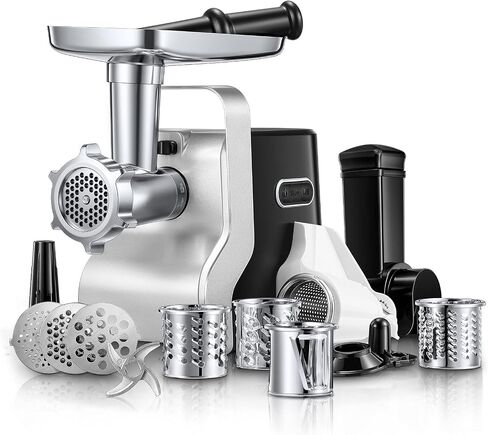 FOHERE Meat Grinder 3000W Max, Heavy Duty 5-in-1 Electric Meat Mincer with Sausage Stuffer & Kubbe Kit, 3 Stainless Steel Grinding Plates for Home Kitchen & Deer Processing (Silver) in Saudi Arabia