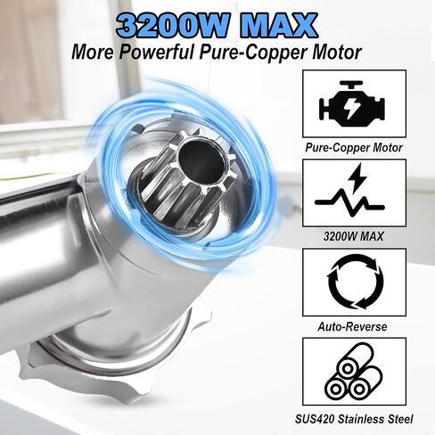 Electric Meat Grinder Heavy Duty for Home Use, 3200W Max | Meat Grinder & Sausage Maker with 2 Blades, 4 Grinding Plates, 3 Sausage Tubes, Kibbe Kit, Stainless Steel, Easy to Use in Saudi Arabia