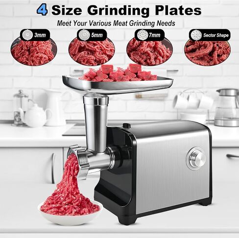 Electric Meat Grinder Heavy Duty for Home Use, 3200W Max | Meat Grinder & Sausage Maker with 2 Blades, 4 Grinding Plates, 3 Sausage Tubes, Kibbe Kit, Stainless Steel, Easy to Use in Saudi Arabia