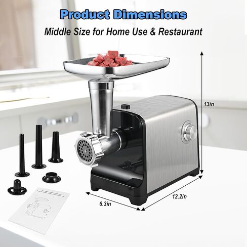 Electric Meat Grinder Heavy Duty for Home Use, 3200W Max | Meat Grinder & Sausage Maker with 2 Blades, 4 Grinding Plates, 3 Sausage Tubes, Kibbe Kit, Stainless Steel, Easy to Use in Saudi Arabia