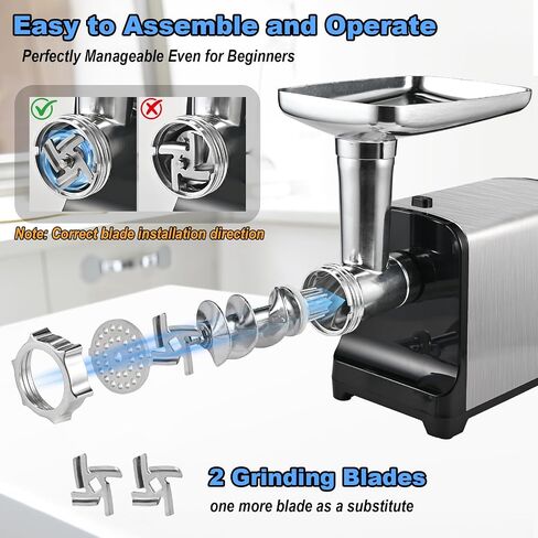 Electric Meat Grinder Heavy Duty for Home Use, 3200W Max | Meat Grinder & Sausage Maker with 2 Blades, 4 Grinding Plates, 3 Sausage Tubes, Kibbe Kit, Stainless Steel, Easy to Use in Saudi Arabia