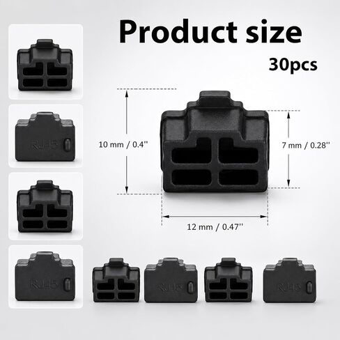 30 قطعة قابس إيثرنت RJ45 غطاء غبار منفذ إيثرنت غطاء سيليكون | غطاء سدادة حماية لأجهزة منافذ RJ45 أنثى، التلفزيون، الكمبيوتر، الأجهزة الأخرى، أسود in Kuwait