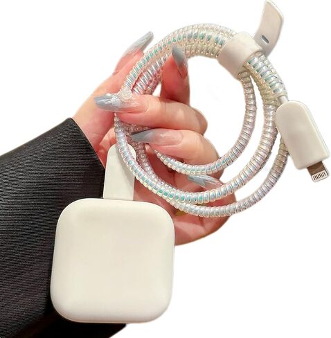 4 Pcs Charger Protector for 40W Dynamic USB-C Power Adapter, 40W with 60W Max, DIY Cable Saver, Spiral Cable Wrap, Soft Silicone Cable Protector for iPhone 15/16/17 Pro/Max, MacBook Air 13/15 (White) in Saudi Arabia