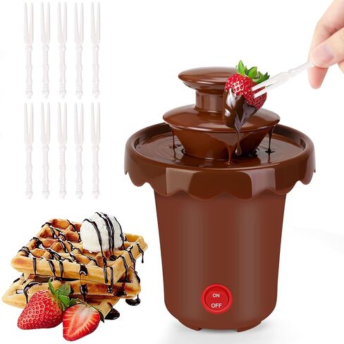 5-OZ Mini Chocolate Fountain with 10 Forks, 2-Tier Mini Chocolate Dipping Machine for Use Only with Chocolate Syrup, fit for Parties, Daily Use, Powered by 4 x C Batteries (Not Included) in Saudi Arabia