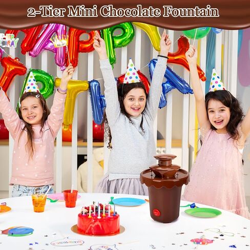 5-OZ Mini Chocolate Fountain with 10 Forks, 2-Tier Mini Chocolate Dipping Machine for Use Only with Chocolate Syrup, fit for Parties, Daily Use, Powered by 4 x C Batteries (Not Included) in Saudi Arabia