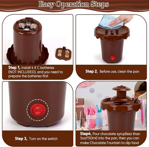 5-OZ Mini Chocolate Fountain with 10 Forks, 2-Tier Mini Chocolate Dipping Machine for Use Only with Chocolate Syrup, fit for Parties, Daily Use, Powered by 4 x C Batteries (Not Included) in Saudi Arabia