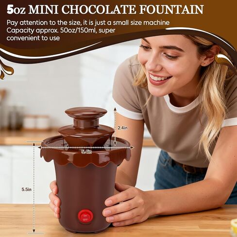 5-OZ Mini Chocolate Fountain with 10 Forks, 2-Tier Mini Chocolate Dipping Machine for Use Only with Chocolate Syrup, fit for Parties, Daily Use, Powered by 4 x C Batteries (Not Included) in Saudi Arabia