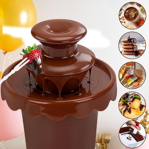 5-OZ Mini Chocolate Fountain with 10 Forks, 2-Tier Mini Chocolate Dipping Machine for Use Only with Chocolate Syrup, fit for Parties, Daily Use, Powered by 4 x C Batteries (Not Included) in Saudi Arabia