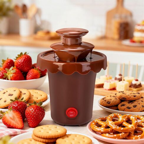 5-OZ Mini Chocolate Fountain with 10 Forks, 2-Tier Mini Chocolate Dipping Machine for Use Only with Chocolate Syrup, fit for Parties, Daily Use, Powered by 4 x C Batteries (Not Included) in Saudi Arabia