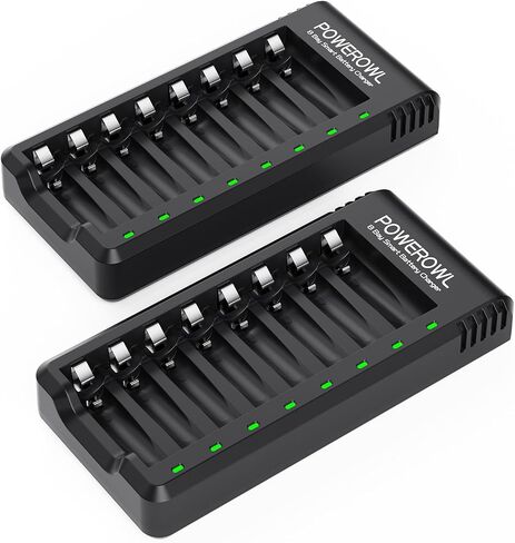 POWEROWL 8 Bay AA AAA Battery Charger 2 Pack, USB High-Speed Charging, Independent Slot, for Ni-MH Ni-CD Rechargeable Batteries in Saudi Arabia