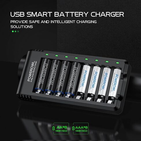 POWEROWL 8 Bay AA AAA Battery Charger 2 Pack, USB High-Speed Charging, Independent Slot, for Ni-MH Ni-CD Rechargeable Batteries in Saudi Arabia
