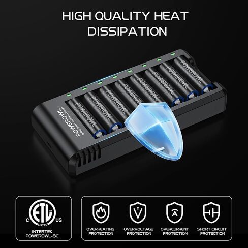 POWEROWL 8 Bay AA AAA Battery Charger 2 Pack, USB High-Speed Charging, Independent Slot, for Ni-MH Ni-CD Rechargeable Batteries in Saudi Arabia