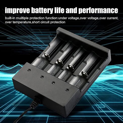 18650 Battery Charger 4 Bay Smart Universal Charger for 3.7V Rechargeable Lithium Li ion Batteries Compatible 18650 26650 21700 10400 14500 16340 16650 18500 Battery Charger (Only USB Charger) in Saudi Arabia