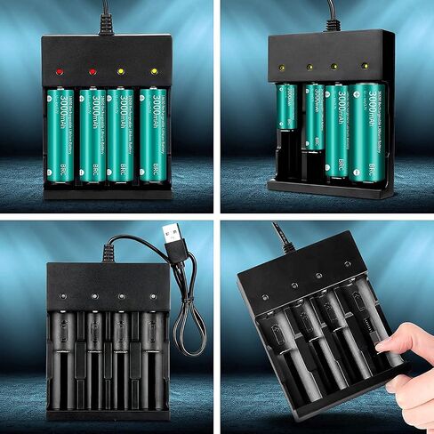 18650 Battery Charger 4 Bay Smart Universal Charger for 3.7V Rechargeable Lithium Li ion Batteries Compatible 18650 26650 21700 10400 14500 16340 16650 18500 Battery Charger (Only USB Charger) in Saudi Arabia