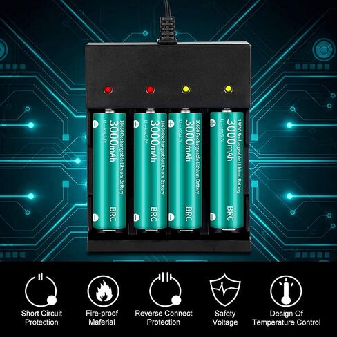 18650 Battery Charger 4 Bay Smart Universal Charger for 3.7V Rechargeable Lithium Li ion Batteries Compatible 18650 26650 21700 10400 14500 16340 16650 18500 Battery Charger (Only USB Charger) in Saudi Arabia