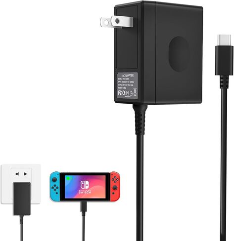 45W YCCSKY Charger for Nintendo Switch,AC Adapter for Nintendo Swith - Fast Travel Wall Charger with 5FT USB C Cable 15V/3A Power Supply for Switch Supports TV Mode and Dock Station (Black) in Saudi Arabia