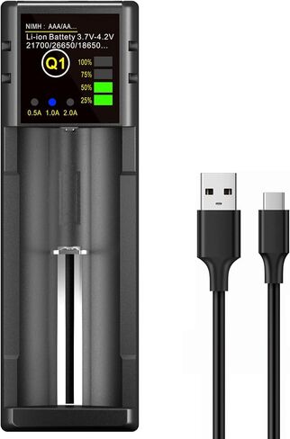 شاحن بطارية 18650، شاحن بطارية واحد مع شاشة LCD ذكية شحن سريع للبطاريات القابلة لإعادة الشحن Li-ion NI-MH NI-Cd AA AAA C 21700 26650 13650 16340 18350 18700 RCR123 in Kuwait
