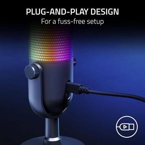 ريزر سيرين V3 كروما 32 بت DSP، ميكروفون USB-C للكمبيوتر الشخصي وماك، أسود | معالجة الصوت بتقنية الذكاء الاصطناعي، عزل الضوضاء، النقر لكتم الصوت، ميكروفون مكثف فائق القلب، Chroma RGB، Discord، OBS Studio، Streamlabs in Kuwait