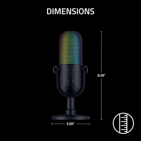 ريزر سيرين V3 كروما 32 بت DSP، ميكروفون USB-C للكمبيوتر الشخصي وماك، أسود | معالجة الصوت بتقنية الذكاء الاصطناعي، عزل الضوضاء، النقر لكتم الصوت، ميكروفون مكثف فائق القلب، Chroma RGB، Discord، OBS Studio، Streamlabs in Kuwait