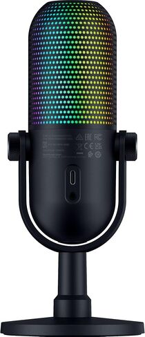 ريزر سيرين V3 كروما 32 بت DSP، ميكروفون USB-C للكمبيوتر الشخصي وماك، أسود | معالجة الصوت بتقنية الذكاء الاصطناعي، عزل الضوضاء، النقر لكتم الصوت، ميكروفون مكثف فائق القلب، Chroma RGB، Discord، OBS Studio، Streamlabs in Kuwait