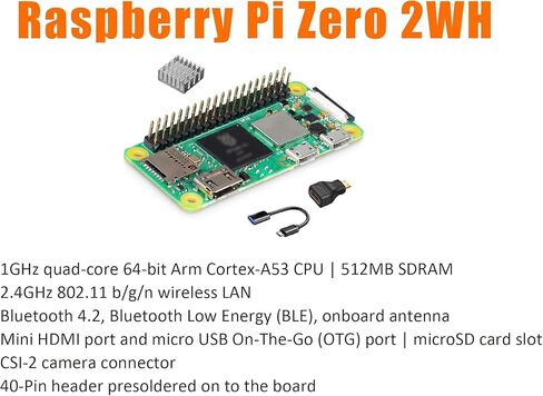 Vemico Raspberry Pi Zero 2 WH Kit | Raspberry Pi Zero 2 W Board with Pre-soldered GPIO Headers, Heatsink, Mini HDMI Adapter & Micro USB OTG Cable Included in Saudi Arabia