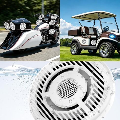 مكبرات صوت HarbourWave 6.5 Marine، مكبرات صوت قارب مقاومة للماء بقدرة 800 وات IPX6، مكبرات صوت بحرية متحدة المحور مقاس 6 1/2 بوصة ثنائية الاتجاه، مقاومة للأشعة فوق البنفسجية والملح، لون أبيض نظيف غير LED، زوج in Kuwait