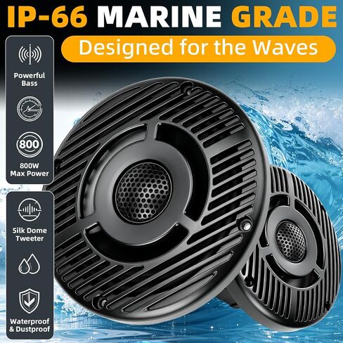 مكبرات صوت HarbourWave 6.5 البحرية، مكبرات صوت قارب مقاومة للماء بقدرة 800 وات IPX6، مكبرات صوت بحرية محورية 6 1/2 بوصة ثنائية الاتجاه للقوارب، ATV، UTV وعربة الجولف، أسود غير LED، عبوتان in Kuwait