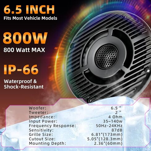 مكبرات صوت HarbourWave 6.5 البحرية، مكبرات صوت قارب مقاومة للماء بقدرة 800 وات IPX6، مكبرات صوت بحرية محورية 6 1/2 بوصة ثنائية الاتجاه للقوارب، ATV، UTV وعربة الجولف، أسود غير LED، عبوتان in Kuwait