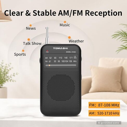 TOMASHI Portable AM FM Radio, Pocket Battery Operated Transistor Radio | Clear reception with built-in speaker and earphone jack. Compact mini radio for walking, travel, home and emergency use. in Saudi Arabia