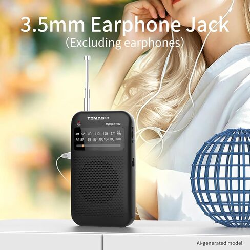 TOMASHI Portable AM FM Radio, Pocket Battery Operated Transistor Radio | Clear reception with built-in speaker and earphone jack. Compact mini radio for walking, travel, home and emergency use. in Saudi Arabia