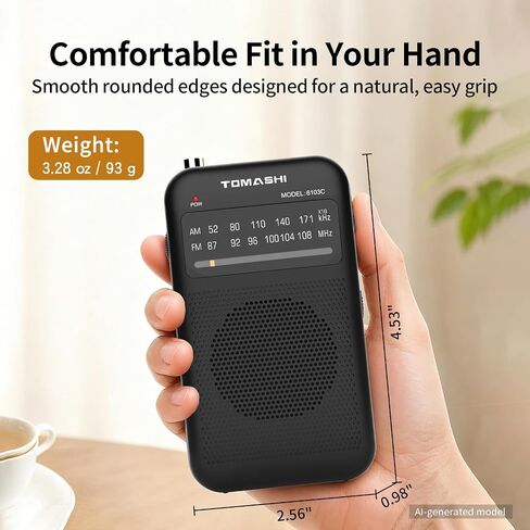 TOMASHI Portable AM FM Radio, Pocket Battery Operated Transistor Radio | Clear reception with built-in speaker and earphone jack. Compact mini radio for walking, travel, home and emergency use. in Saudi Arabia