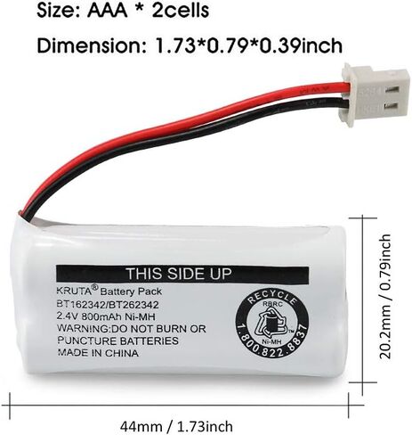 BT162342/BT262342 2.4V 800mAh Ni-MH Cordless Phone Battery Pack, Also Compatible with BT183342/BT283342 AT&T EL52351 TL90070 VTech CS5119 DS6511 DS6722 LS6305 Handset, 2-Pack in Kuwait