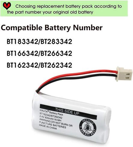 BT162342/BT262342 2.4V 800mAh Ni-MH Cordless Phone Battery Pack, Also Compatible with BT183342/BT283342 AT&T EL52351 TL90070 VTech CS5119 DS6511 DS6722 LS6305 Handset, 2-Pack in Kuwait