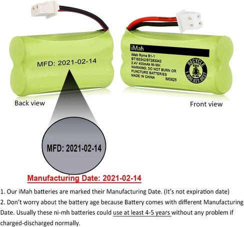 iMah BT183342/BT283342 2.4V 400mAh Ni-MH Battery Compatible with AT&T CL82207 EL52100 EL50003 VTech CS6709 CS6609 CS6409 BL102-3 Handset Replace Battery BT166342 BT266342 BT162342 BT262342, 2-Pack in Kuwait