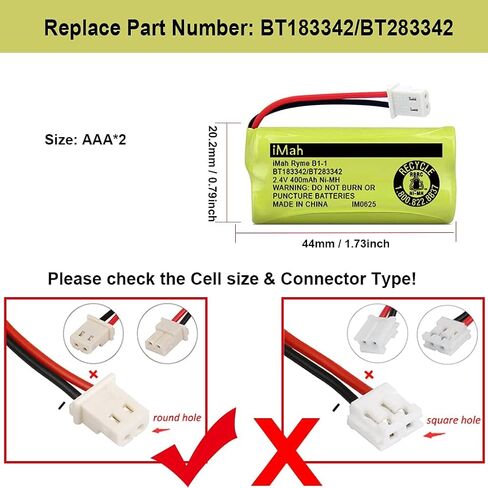 iMah BT183342/BT283342 2.4V 400mAh Ni-MH Battery Compatible with AT&T CL82207 EL52100 EL50003 VTech CS6709 CS6609 CS6409 BL102-3 Handset Replace Battery BT166342 BT266342 BT162342 BT262342, 2-Pack in Kuwait