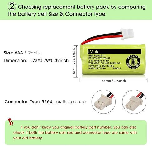iMah BT183342/BT283342 2.4V 400mAh Ni-MH Battery Compatible with AT&T CL82207 EL52100 EL50003 VTech CS6709 CS6609 CS6409 BL102-3 Handset Replace Battery BT166342 BT266342 BT162342 BT262342, 2-Pack in Kuwait