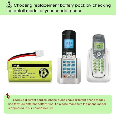 iMah BT183342/BT283342 2.4V 400mAh Ni-MH Battery Compatible with AT&T CL82207 EL52100 EL50003 VTech CS6709 CS6609 CS6409 BL102-3 Handset Replace Battery BT166342 BT266342 BT162342 BT262342, 2-Pack in Kuwait
