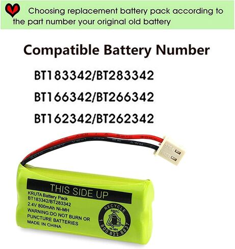 BT183342 BT283342 BT166342 BT266342 BT162342 BT262342 Battery Compatible with VTech CS6114 CS6419 CS6719 AT&T EL52300 CL80112 VTech CS6719-2 Cordless Handsets in Saudi Arabia