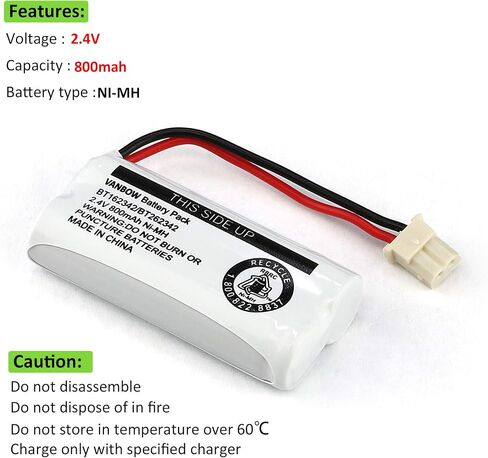 BT162342 BT262342 2.4V 800mah Ni-MH Phone Batteries Compatible with BT183342 BT283342 for VTech CS6719 CS6409 CS6419 CS6429 CS80100 AT&T CL81101 EL5210 EL52400 Handset Telephone (Pack 2) in Saudi Arabia