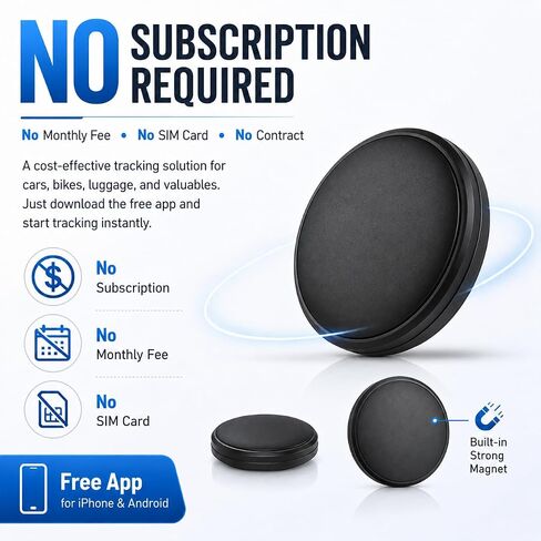 GPS Tracker for Vehicles - Hidden Car Tracker Device with Real-Time Location, No Subscription, Magnetic Mini GPS Tracker for Car, Bike, Luggage, Suitable for Phone and Android - Black in Saudi Arabia