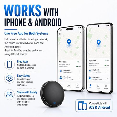 GPS Tracker for Vehicles - Hidden Car Tracker Device with Real-Time Location, No Subscription, Magnetic Mini GPS Tracker for Car, Bike, Luggage, Suitable for Phone and Android - Black in Saudi Arabia