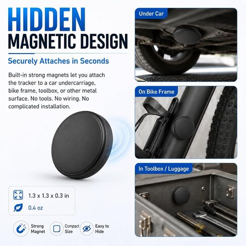 GPS Tracker for Vehicles - Hidden Car Tracker Device with Real-Time Location, No Subscription, Magnetic Mini GPS Tracker for Car, Bike, Luggage, Suitable for Phone and Android - Black in Saudi Arabia