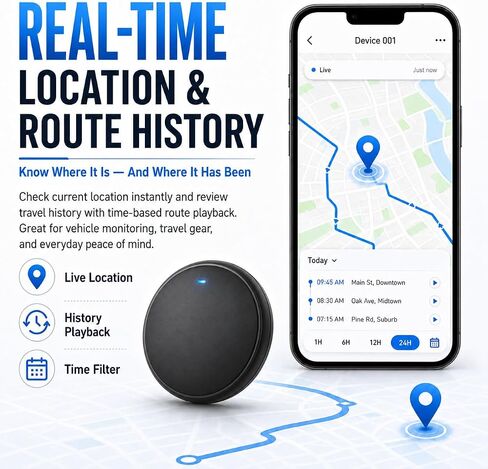 GPS Tracker for Vehicles - Hidden Car Tracker Device with Real-Time Location, No Subscription, Magnetic Mini GPS Tracker for Car, Bike, Luggage, Suitable for Phone and Android - Black in Saudi Arabia